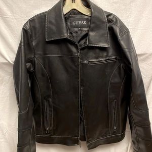 Men’s Vintage Guess Leather Jacket with Removable Hoodie Liner